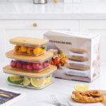 4-Piece Square Glass Storage Set with Bamboo Lids - Square