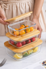 4-Piece Square Glass Storage Set with Bamboo Lids - Square - Image 2