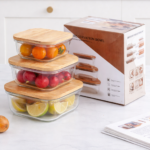 3-Piece Glass Food Storage Set with Bamboo Lids – Square
