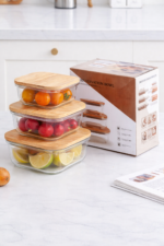 3-Piece Glass Food Storage Set with Bamboo Lids – Square