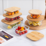 3-Piece Glass Food Storage Set with Bamboo Lids - Rectangle