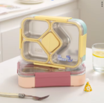 Stainless Steel Bento Lunch Box 4 Compartments 1020ml - Pink