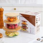 Lumo Living 3-Piece Glass Food Storage Set with Bamboo Lids - Rectangle